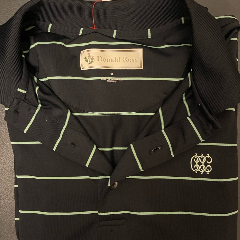 Donald Ross Sport Polo Shirt Men Medium Black Green striped Performance  Golfer
